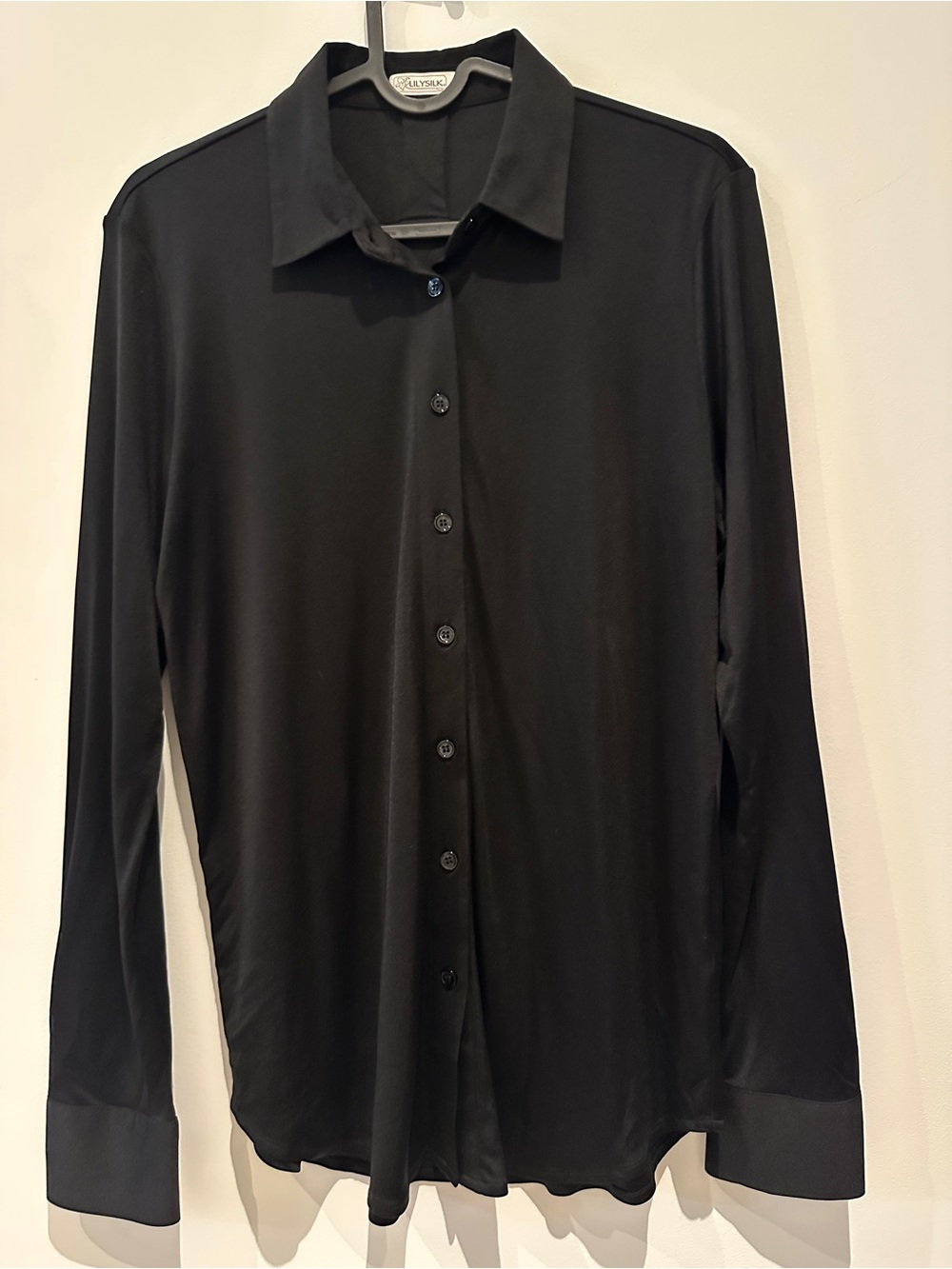 NWOT - Lillysilk Black Button-Down Silk Blend Shirt